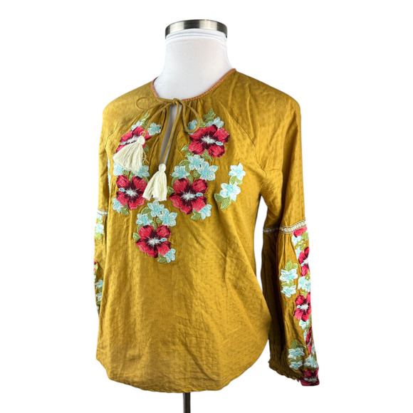 Anthropologie Forever that Girl Embroidered Floral Peasant Blouse Anthro Size 6 - Picture 2 of 13
